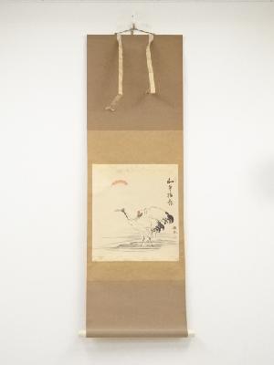 越仙　双鶴　印刷巧芸画　紙本掛軸